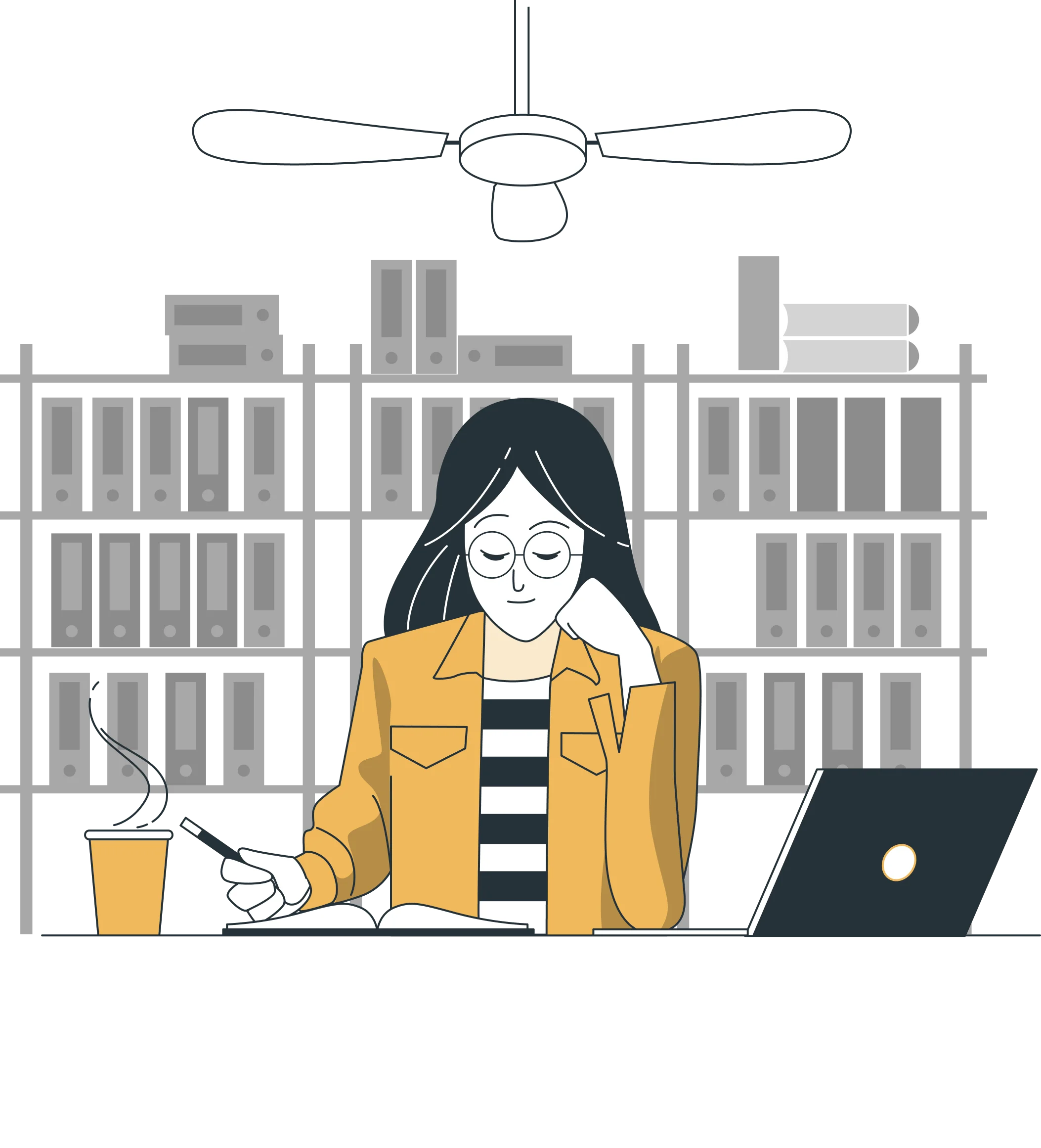 Learner studying at a desk with books and a laptop